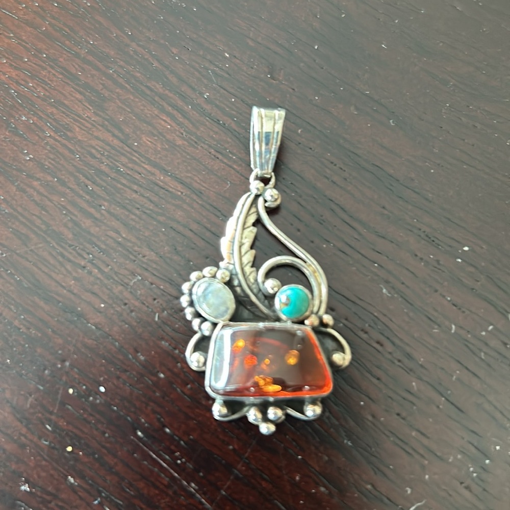 Amber Pendant with Moonstone
